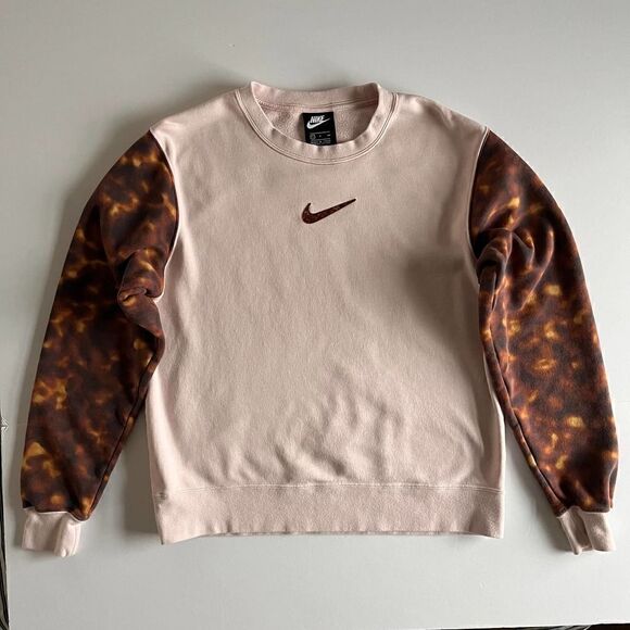 Nike Womens Light Pink Tortious Sweatshirt Tortoiseshell Logo Sleeves Size Small - Picture 1 of 12